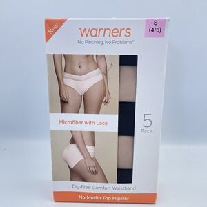 Warners Women's 5-Pack‎ No Pinching No Problem Lace Waistband Hipster Size Small